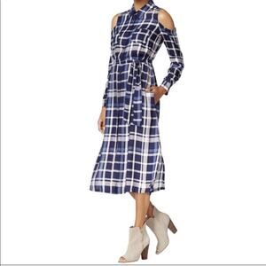 MAISON JULES Plaid Midi‎ Dress XS NWT Blue Notte